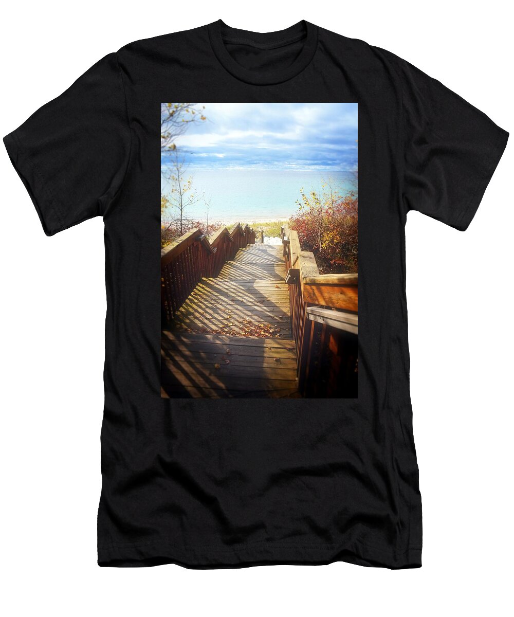 Stairs T-Shirt featuring the photograph Lake Michigan in the North by Michelle Calkins