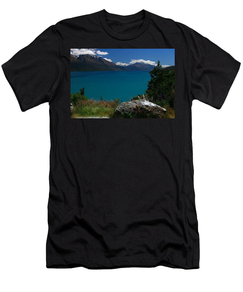Lake Wakatipu South Island New Zealand Water Blue Scenic Mountain Scenery T-Shirt featuring the photograph Lake Wakatipu by Ian Sanders