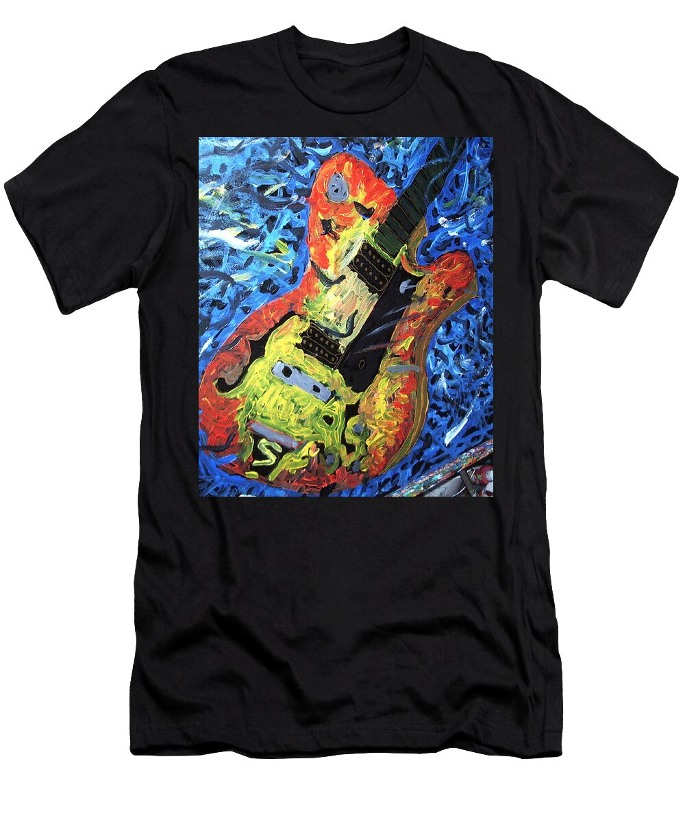 Larry Carlton T-Shirt featuring the painting Larry Carlton guitar by Neal Barbosa