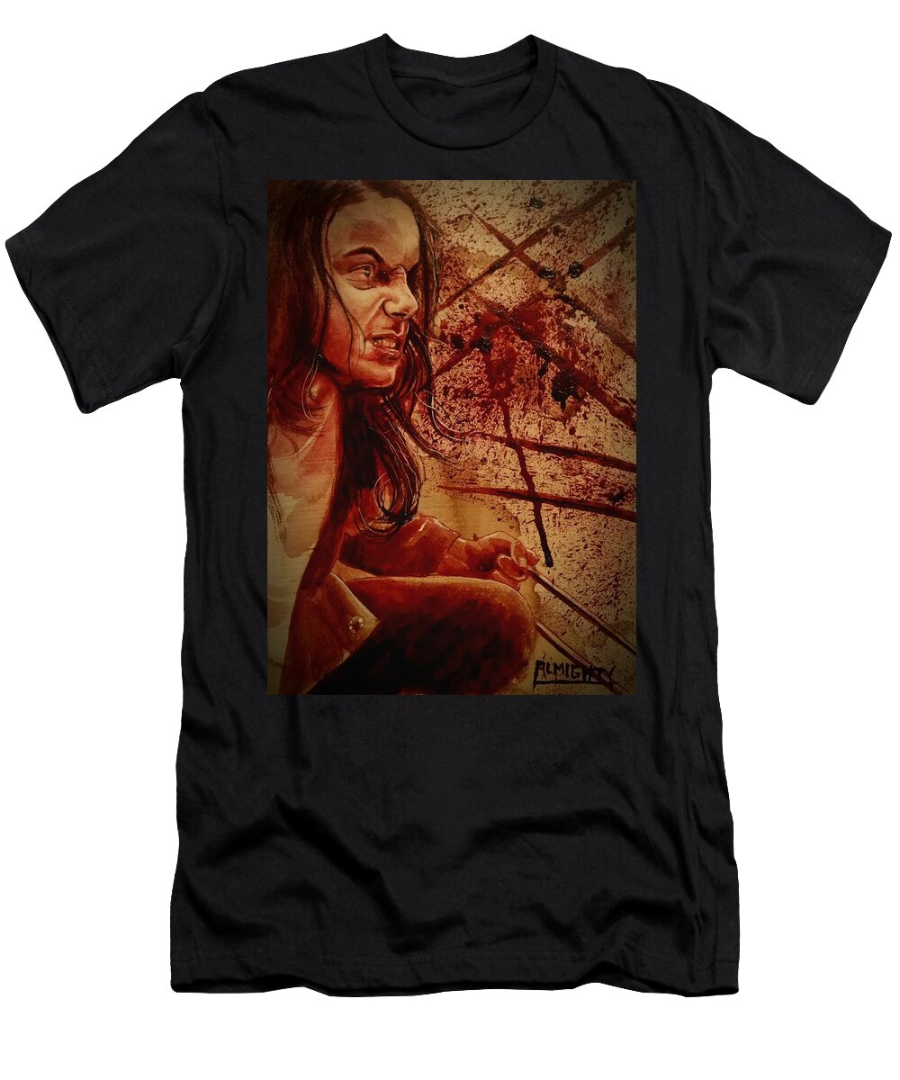 Ryanalmighty T-Shirt featuring the painting Laura - wet blood by Ryan Almighty