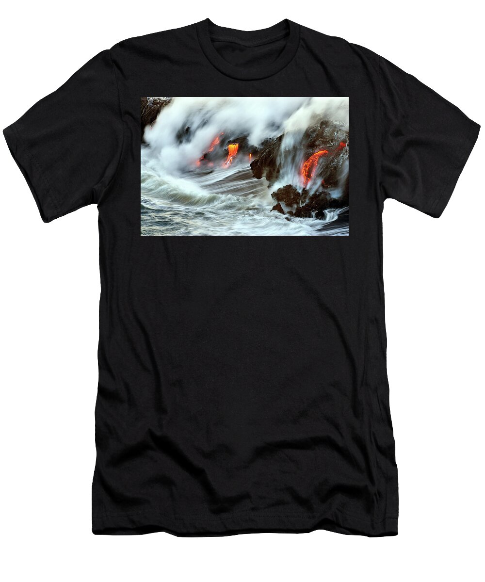 Hawaii T-Shirt featuring the photograph Lava and Ocean by Christopher Johnson