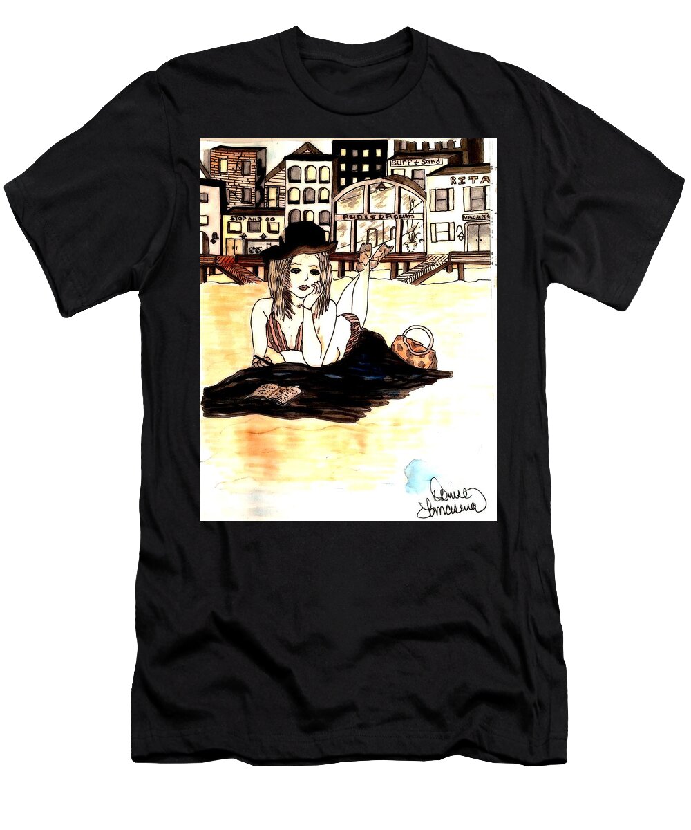 Beach T-Shirt featuring the painting Lazy Daze by Denise Tomasura