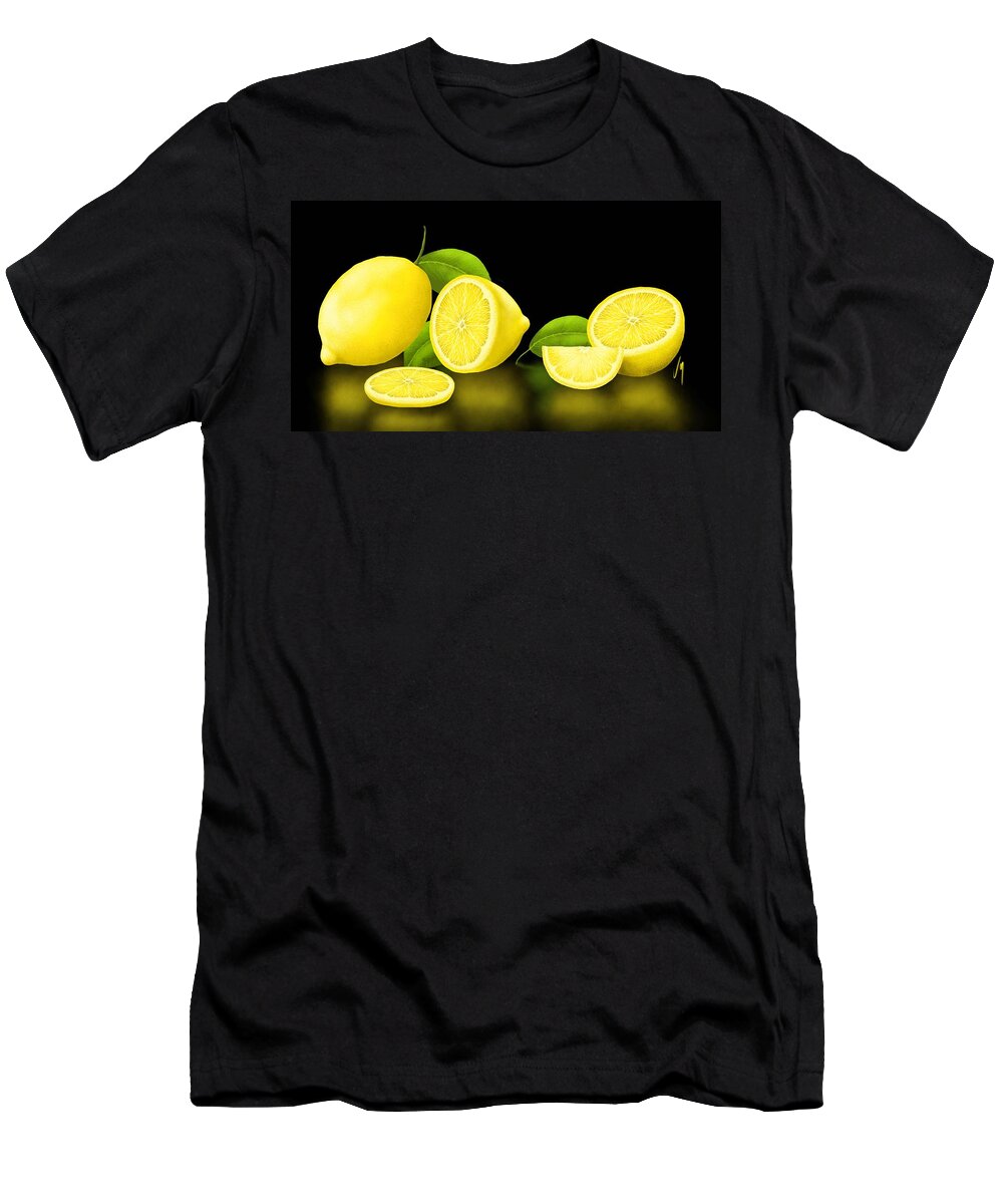 Lemon T-Shirt featuring the painting Lemons-black by Veronica Minozzi