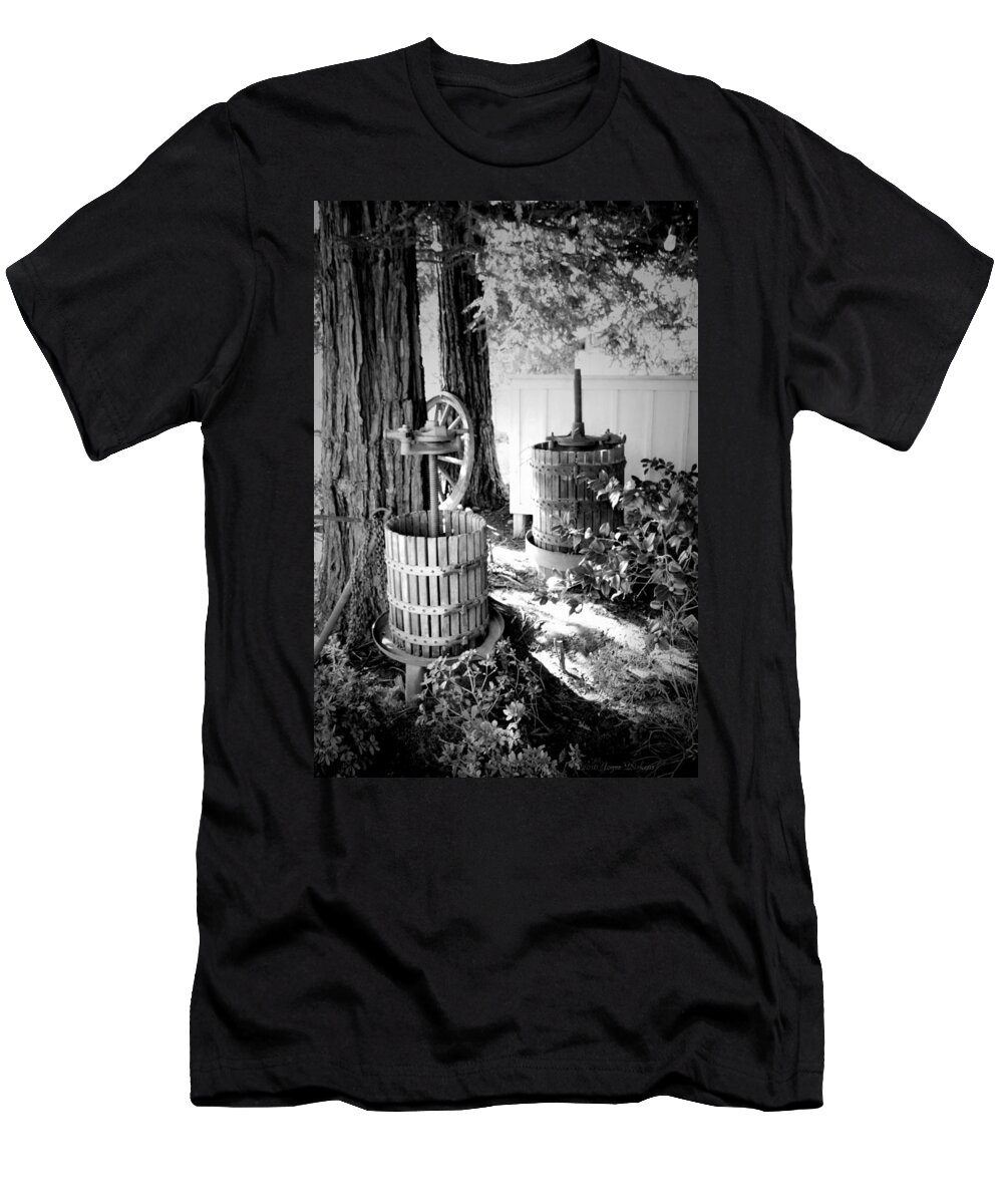 Wine T-Shirt featuring the photograph Lets Make Wine B And W by Joyce Dickens
