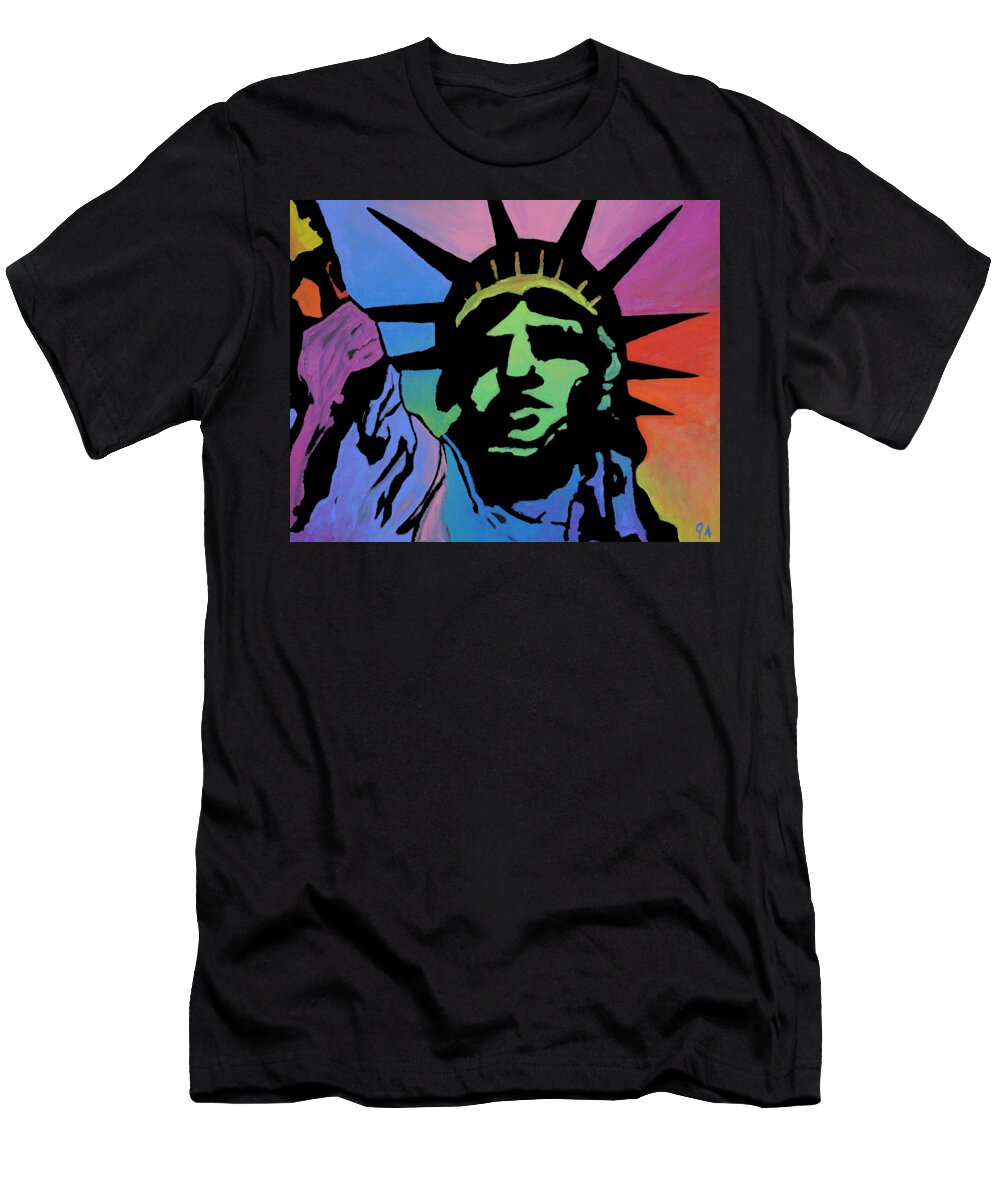 Liberty T-Shirt featuring the painting Liberty Of Colors by Jeremy Aiyadurai