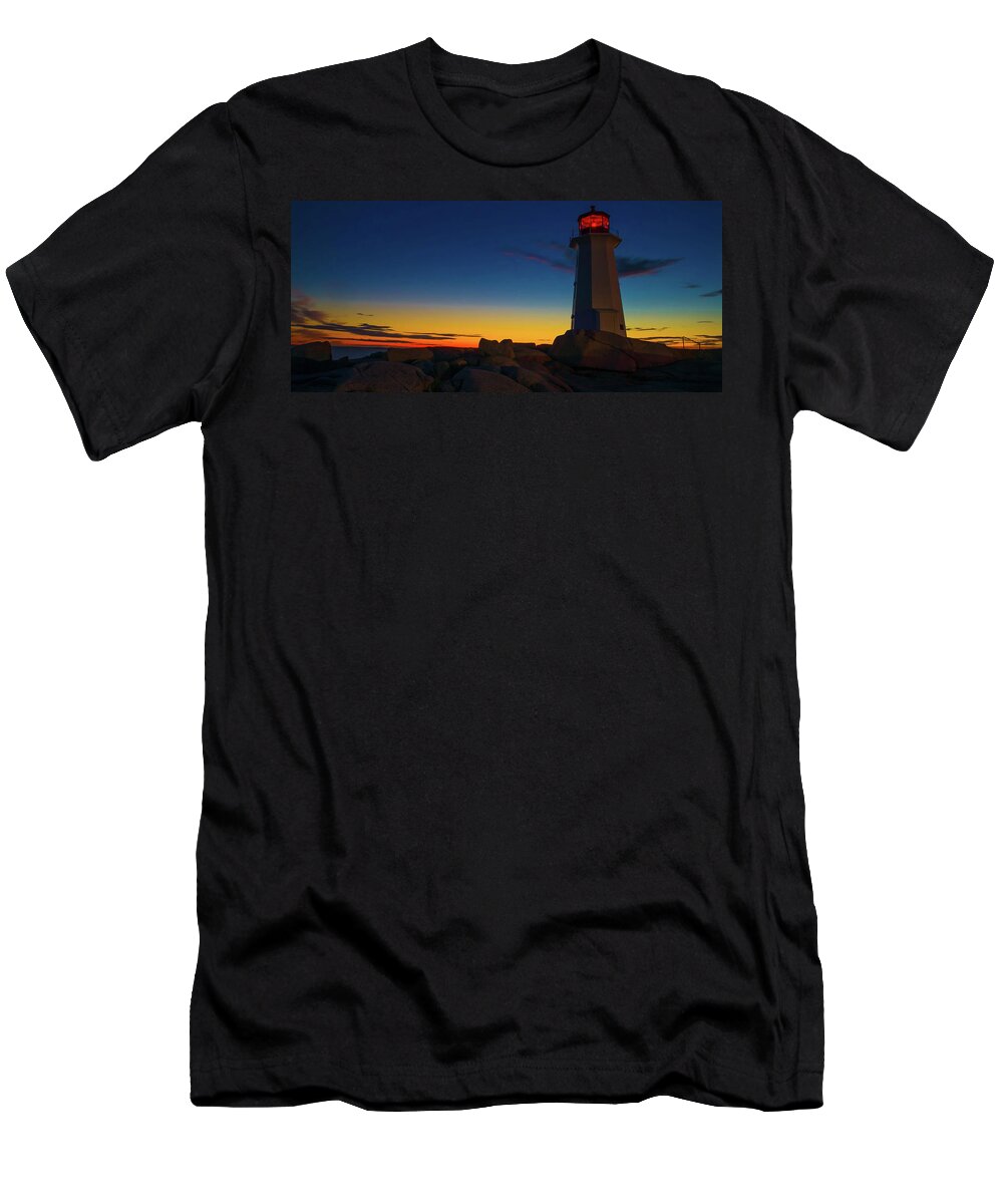 Lighthouse T-Shirt featuring the photograph Lighthouse Sunset Panoramic by Prince Andre Faubert