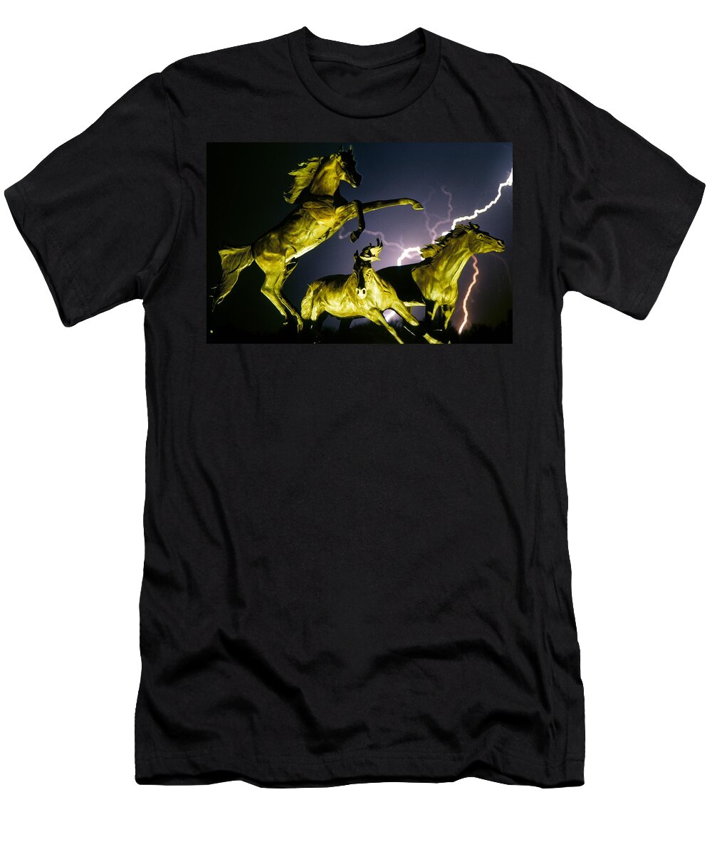Lightning T-Shirt featuring the photograph Lightning At Horse World Fine Art Print by James BO Insogna
