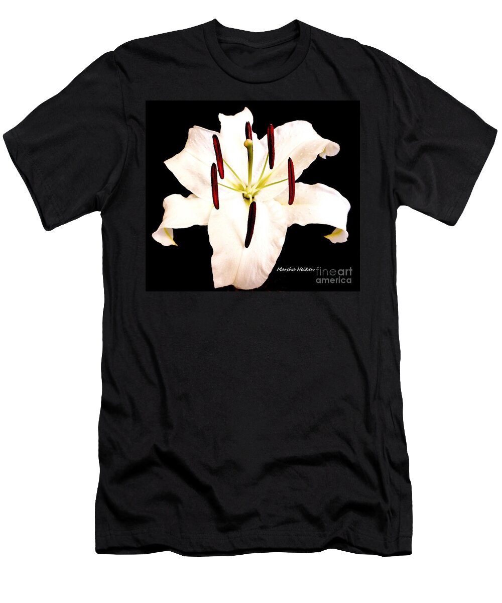 Photo T-Shirt featuring the photograph Lily On Black by Marsha Heiken