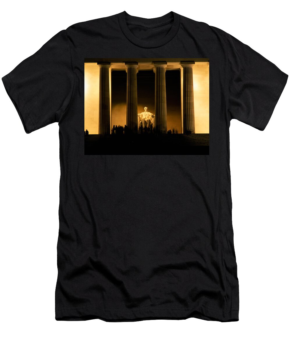 Photography T-Shirt featuring the photograph Lincoln Memorial Illuminated At Night by Panoramic Images