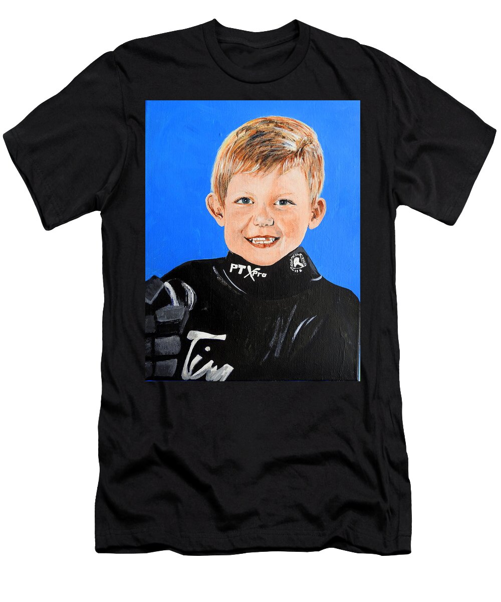 Portrait T-Shirt featuring the painting Little Mister G by Betty-Anne McDonald
