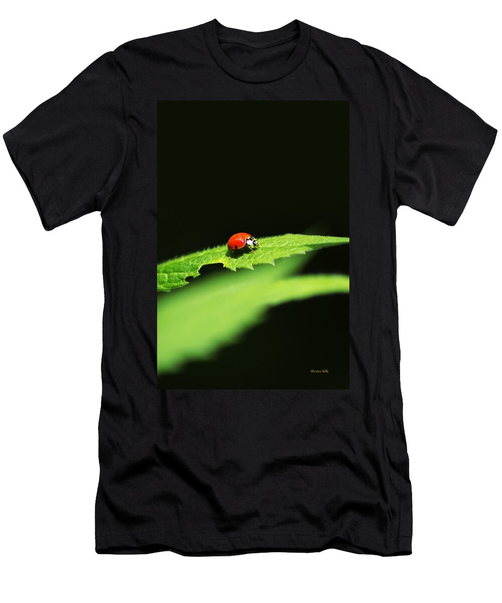 Ladybug T-Shirt featuring the photograph Little Red Ladybug on Green Leaf by Christina Rollo