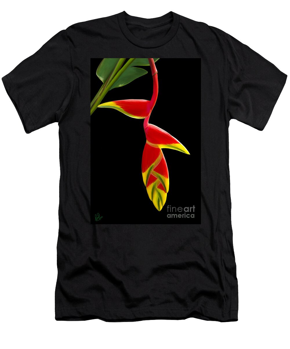 Pacific Heliconia T-Shirt featuring the painting Lobster Claw by Rand Herron
