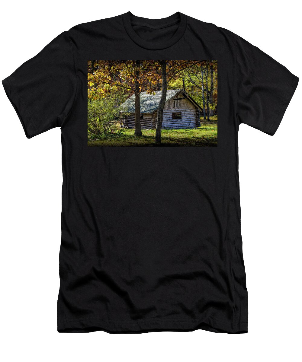 House T-Shirt featuring the photograph Log Cabin Home in the Woods by Randall Nyhof