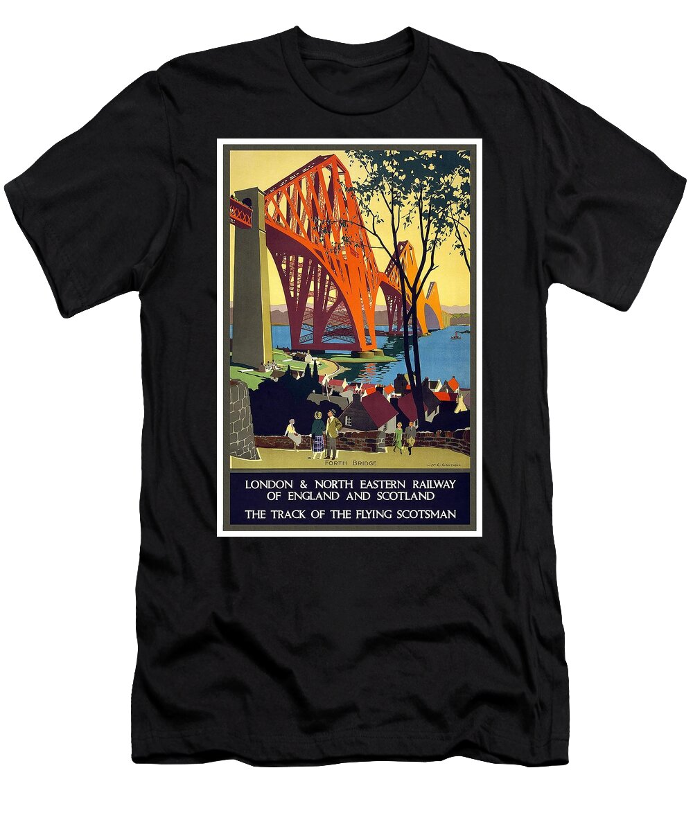 London T-Shirt featuring the mixed media London and North Eastern Railway - Retro travel Poster - Vintage Poster by Studio Grafiikka