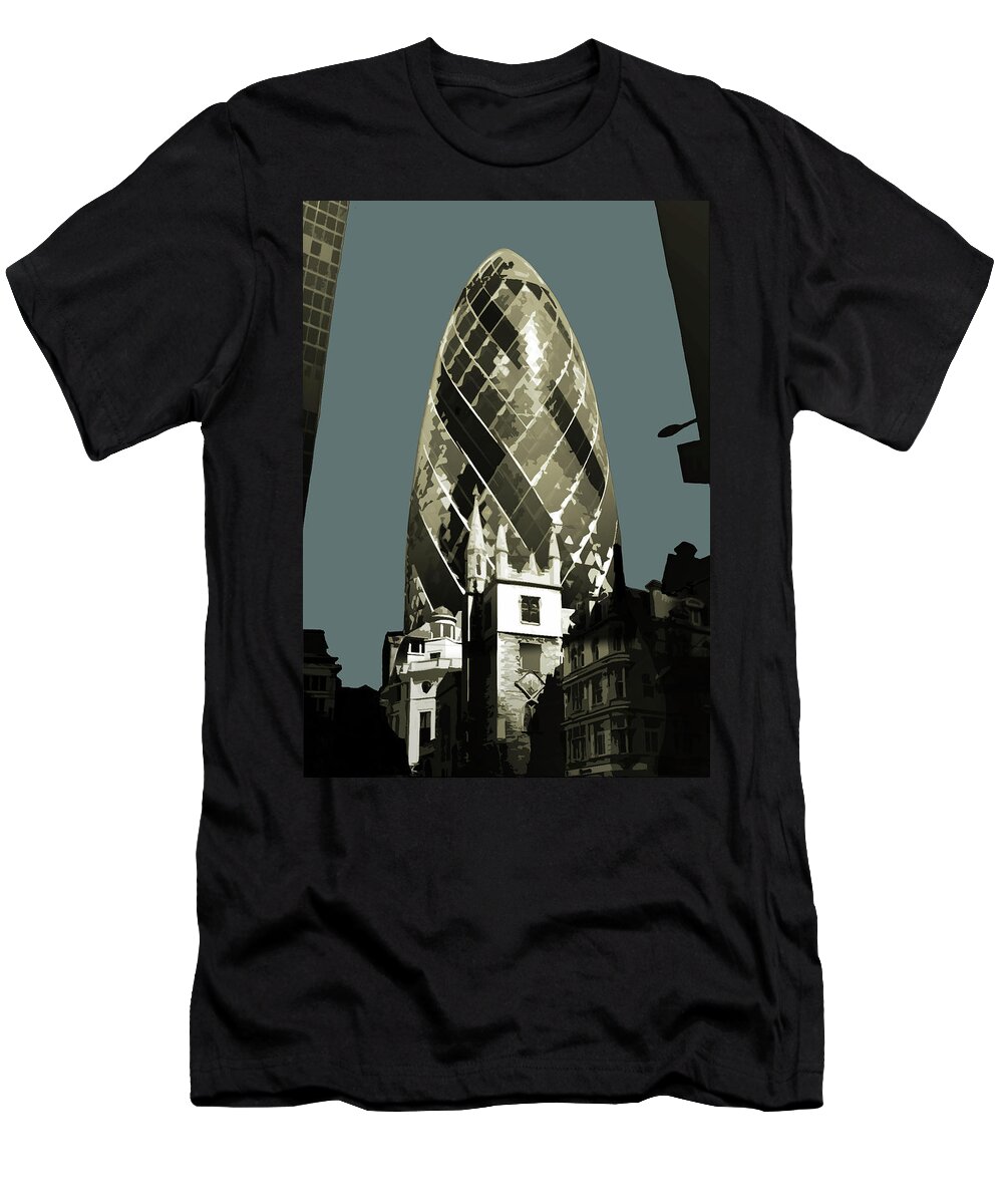 Wheel T-Shirt featuring the painting London - Gherkin - Soft Blue Greys by BFA Prints