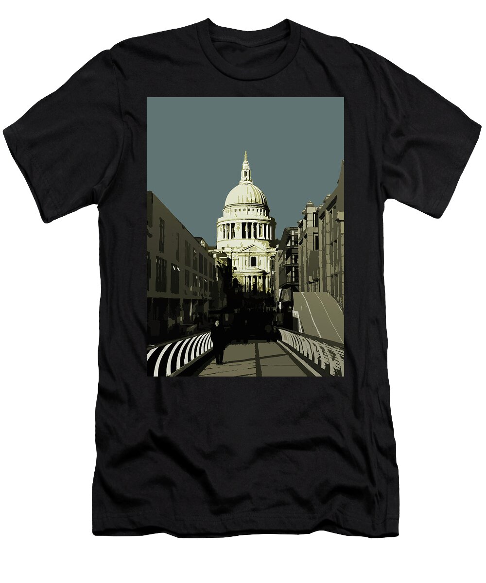 Wheel T-Shirt featuring the painting London - Saint Pauls - Soft Blue Greys by BFA Prints