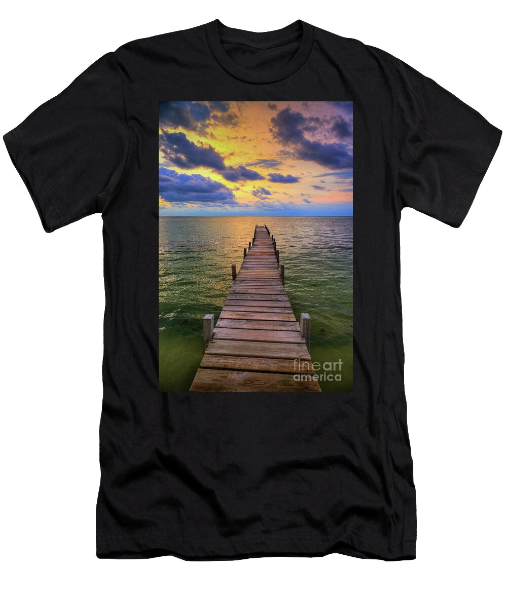 San Pedro Belize T-Shirt featuring the photograph Short Walk on a Long Pier by David Zanzinger