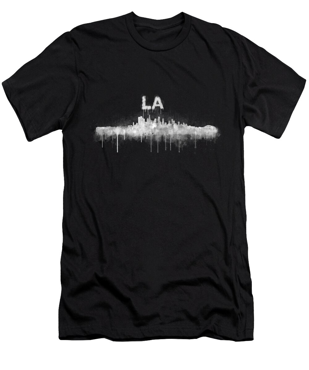 La T-Shirt featuring the painting Los Angeles City Skyline HQ v5 WB by HQ Photo