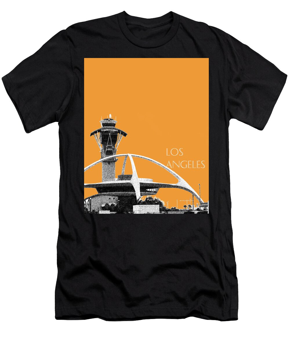 Architecture T-Shirt featuring the digital art Los Angeles Skyline LAX Spider - Orange by DB Artist
