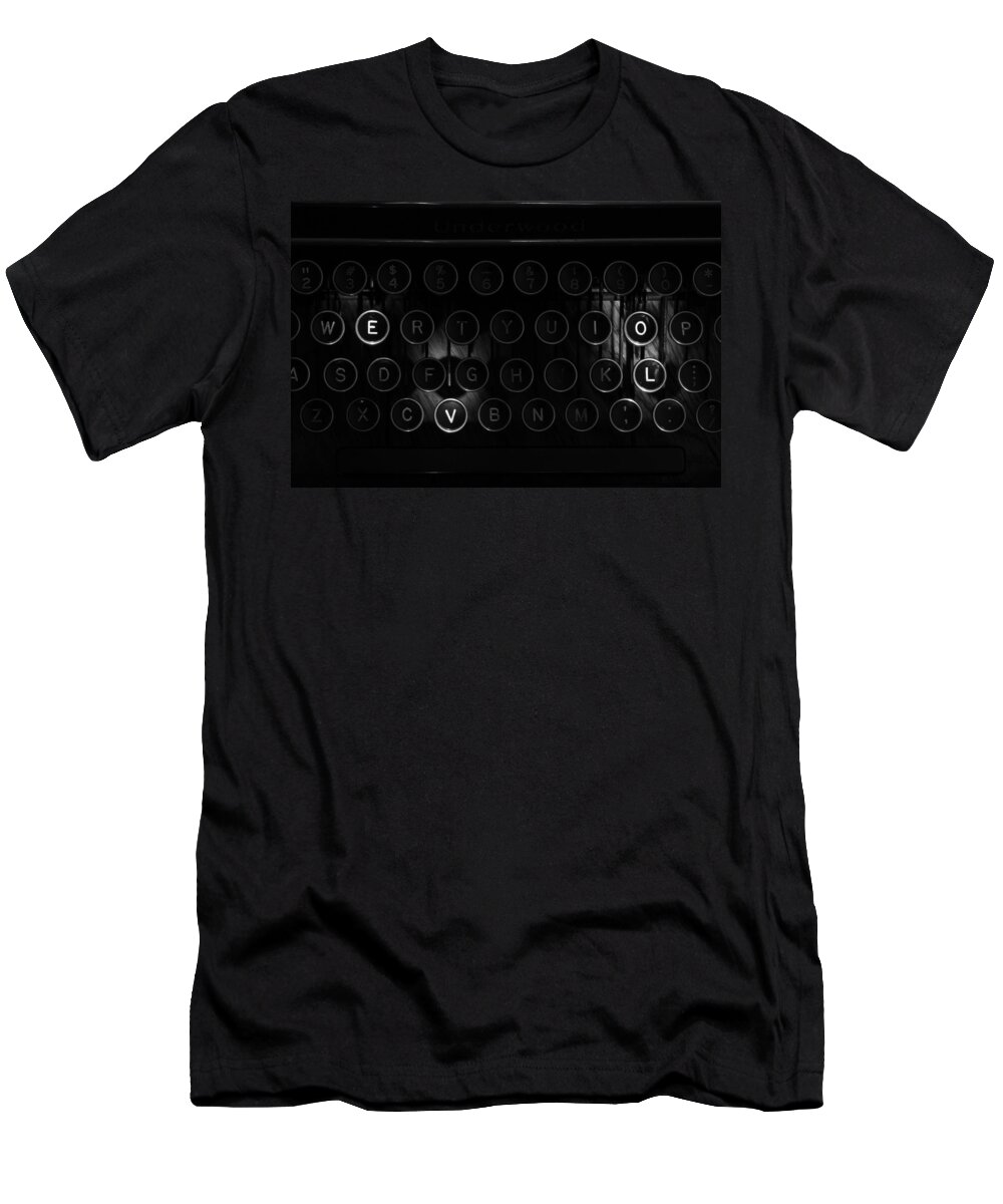 Terry D Photography T-Shirt featuring the photograph Love Letters Vintage Typewriter Keys Black and White by Terry DeLuco