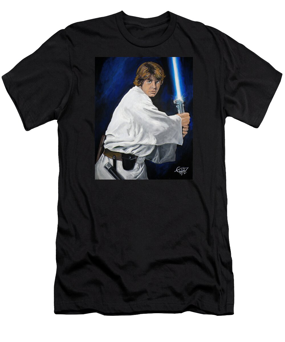 Luke Skywalker T-Shirt featuring the painting Luke Skywalker by Tom Carlton