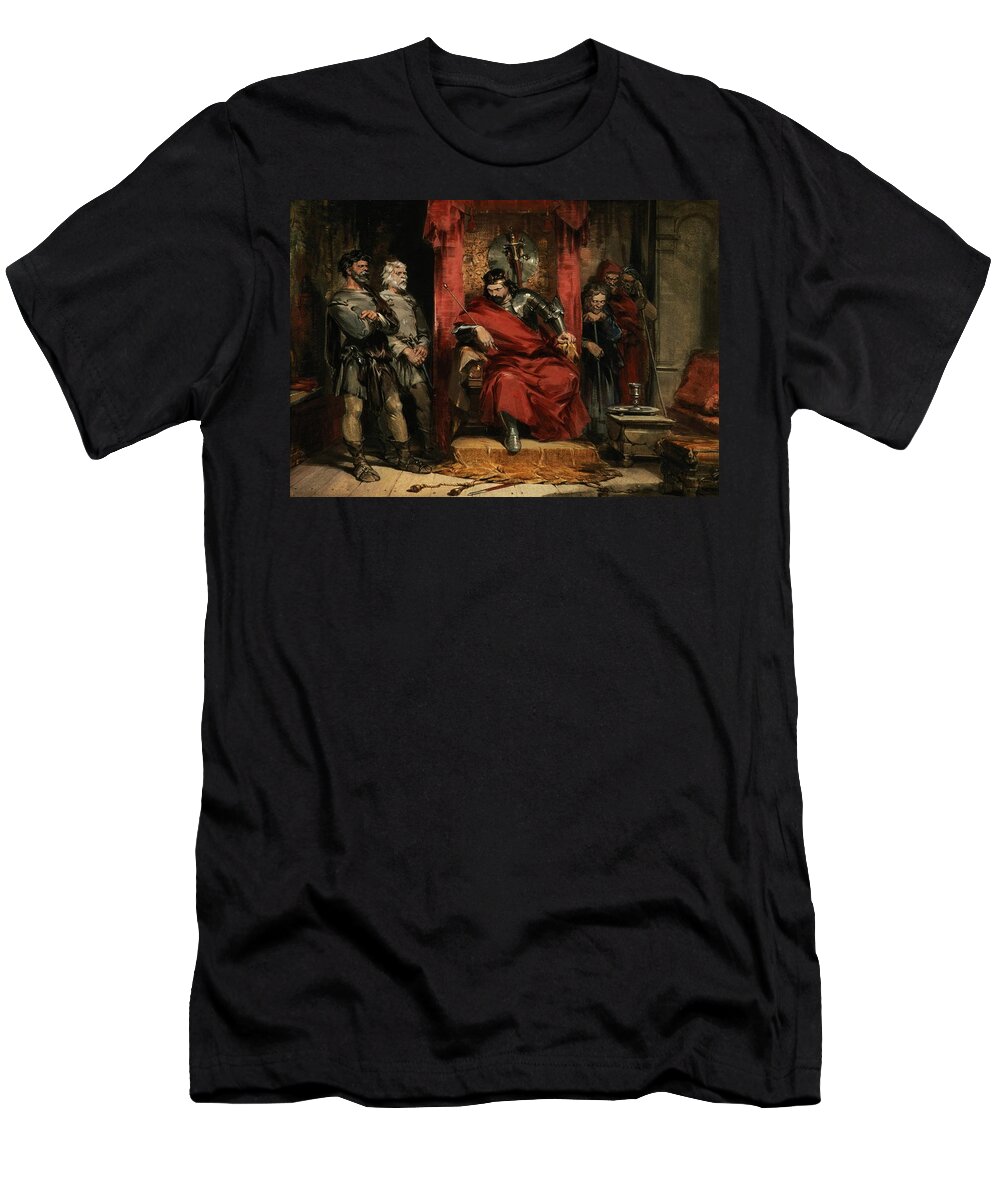 George T-Shirt featuring the painting Macbeth instructing the Murderers employed to kill Banquo by George Cattermole