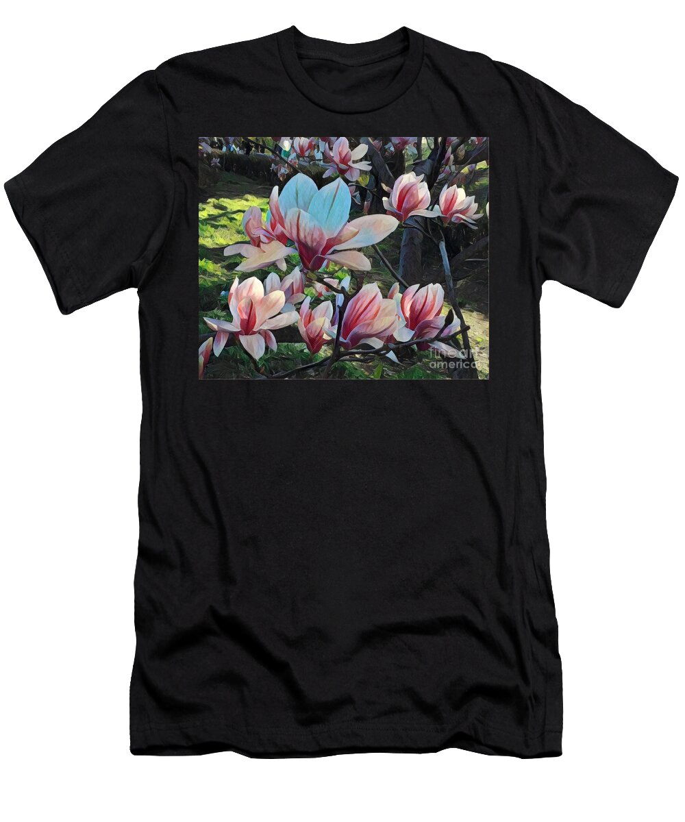 Flowers T-Shirt featuring the photograph Magnolias in Shade - Central Park in Spring by Miriam Danar