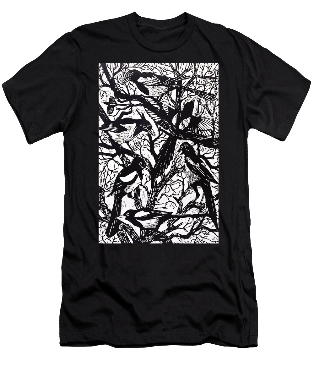 Magpies T-Shirt featuring the painting Magpies by Nat Morley