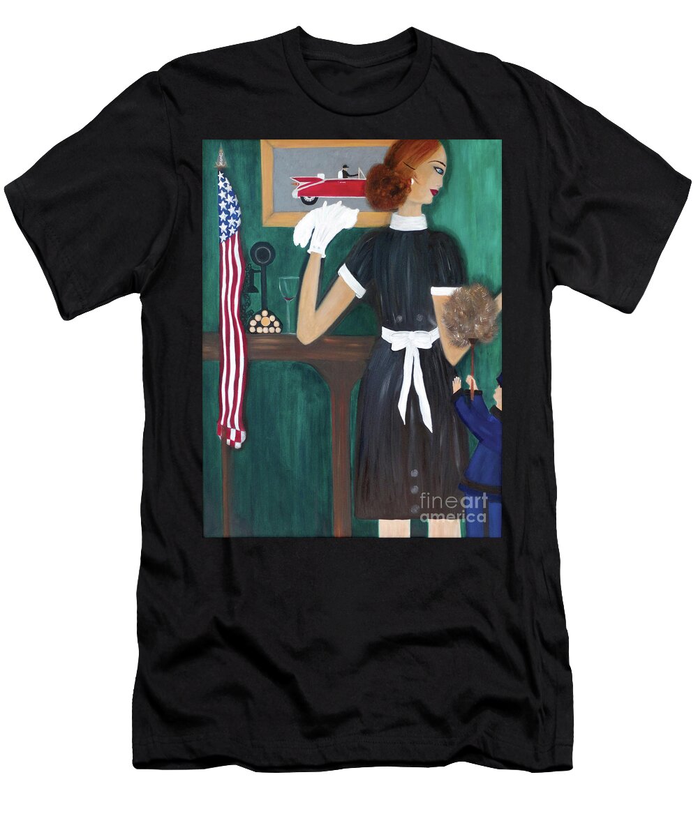 Maid T-Shirt featuring the painting Maid In America by Artist Linda Marie