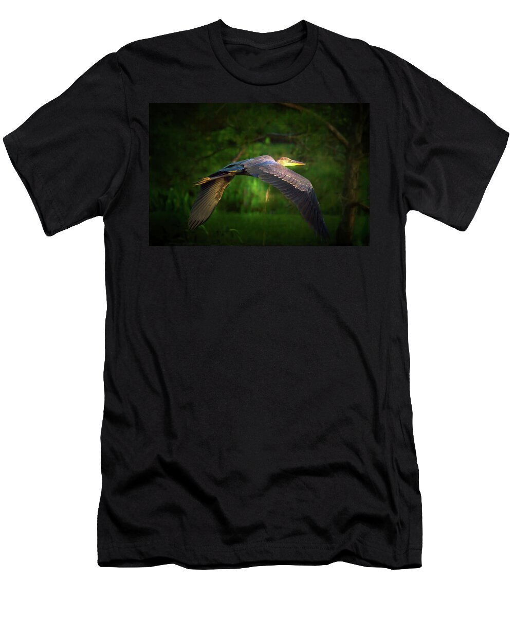 Great Blue Heron T-Shirt featuring the photograph Majestic Flight by Mark Andrew Thomas