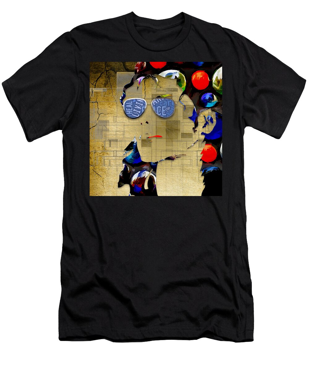 Michael Jackson Art T-Shirt featuring the mixed media Make This World A Better Place Michael Jackson by Marvin Blaine