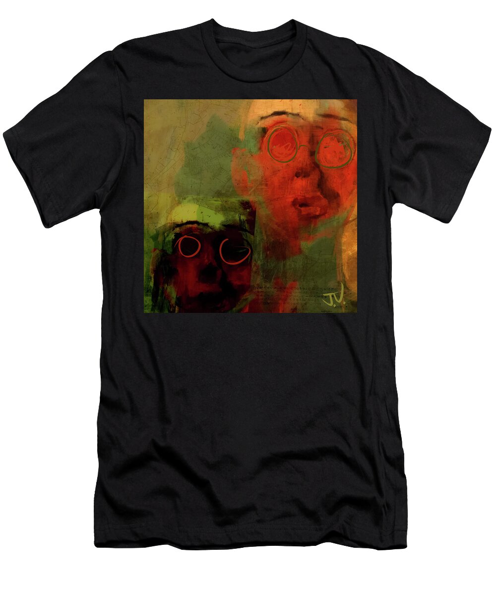 Portrait T-Shirt featuring the digital art Man and Best Friend by Jim Vance