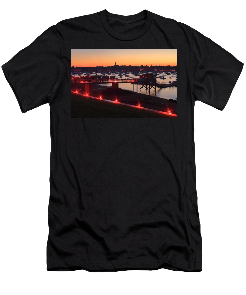 Marblehead T-Shirt featuring the photograph Marblehead Harbor Independence Day Illumination by John Burk