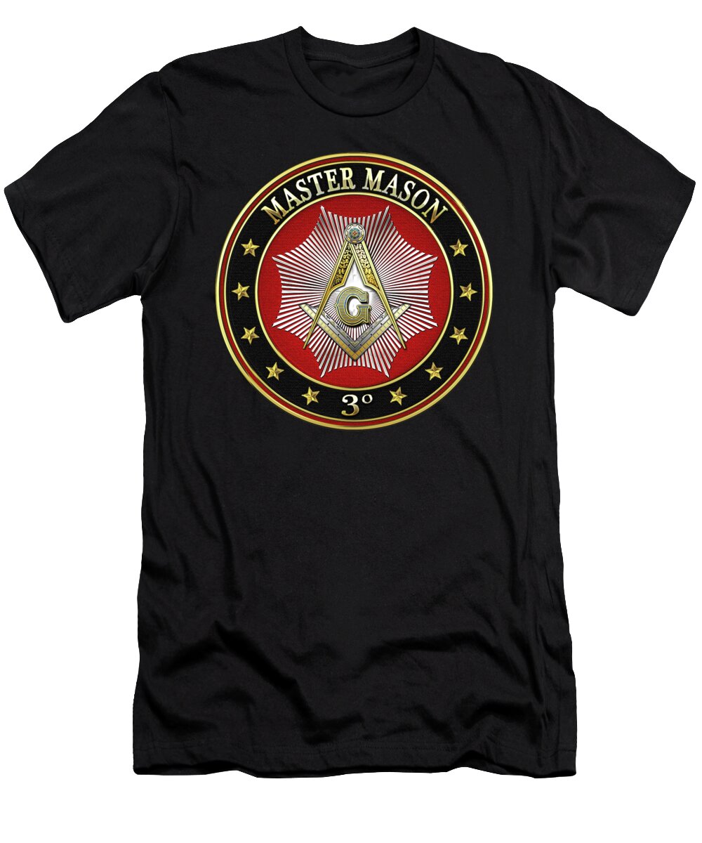 'scottish Rite' Collection By Serge Averbukh T-Shirt featuring the digital art Master Mason - 3rd Degree Square and Compasses Jewel on Black Leather by Serge Averbukh