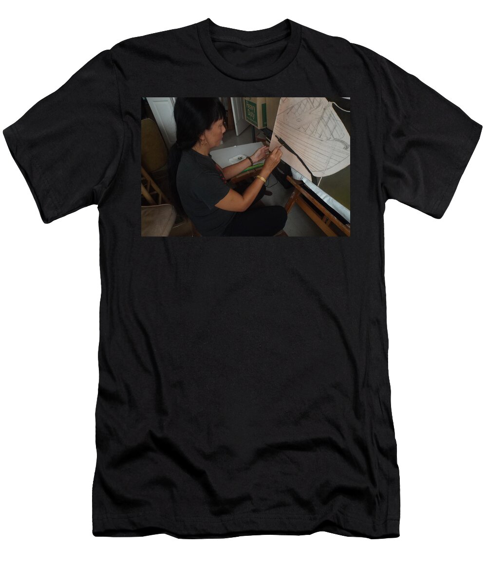 Artist At Work T-Shirt featuring the painting Me At Work 5 by Thu Nguyen