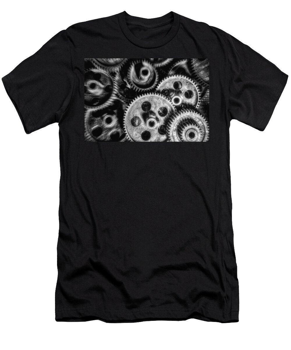Gear T-Shirt featuring the photograph Mechanical Gears BW by Susan Candelario