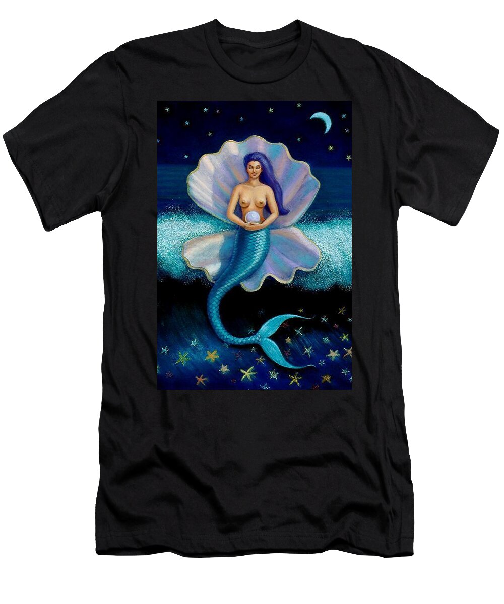 Mermaid T-Shirt featuring the painting Mermaid Art- Mermaid's Pearl by Sue Halstenberg