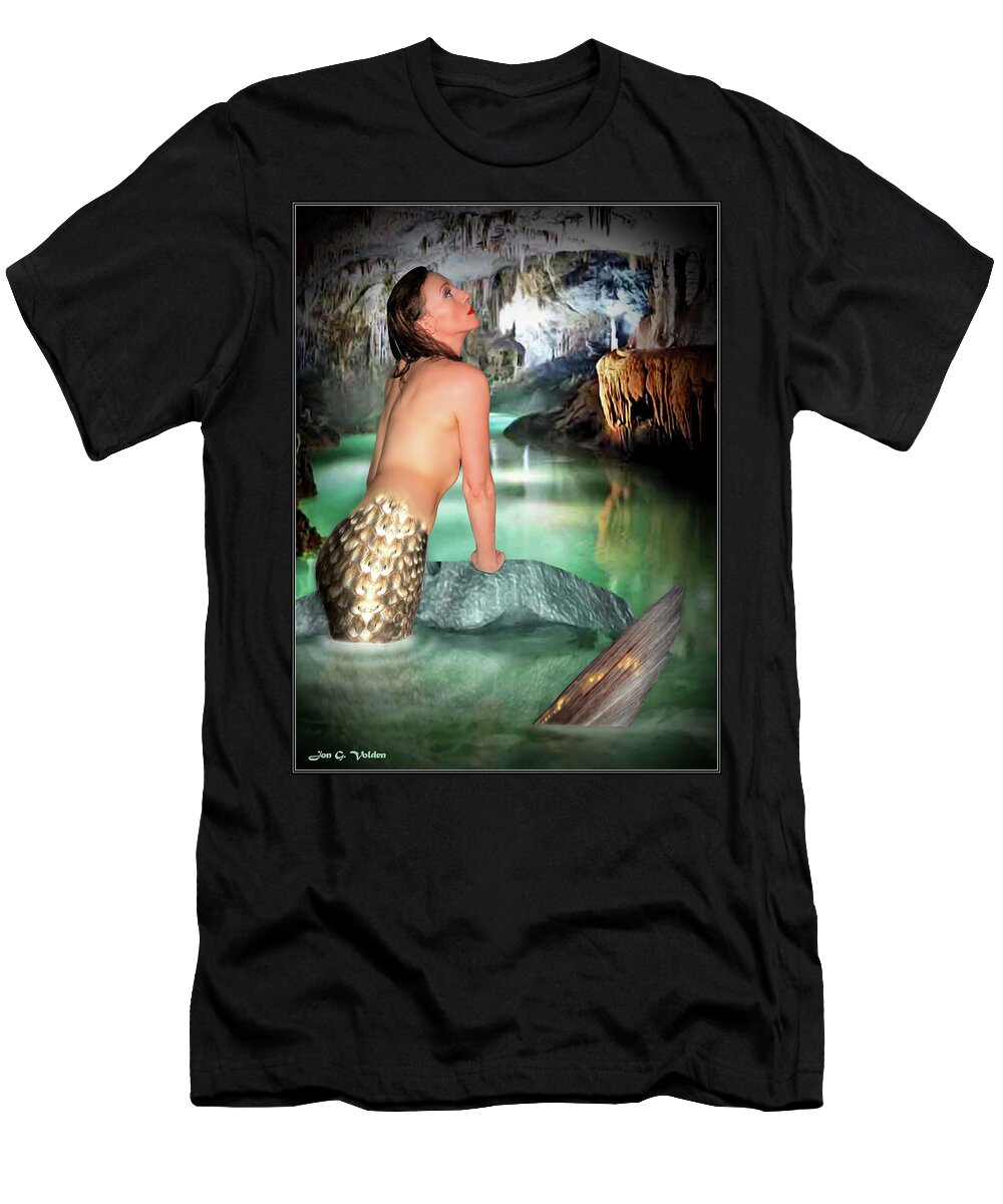Mermaid T-Shirt featuring the photograph Mermaid In A Cave by Jon Volden
