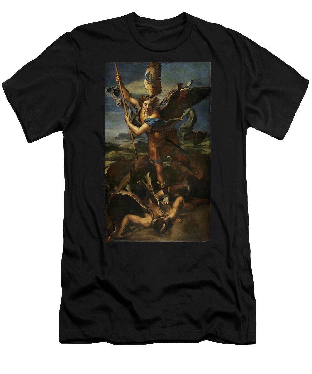 Urbino T-Shirt featuring the painting Michael defeats Satan by Raphael