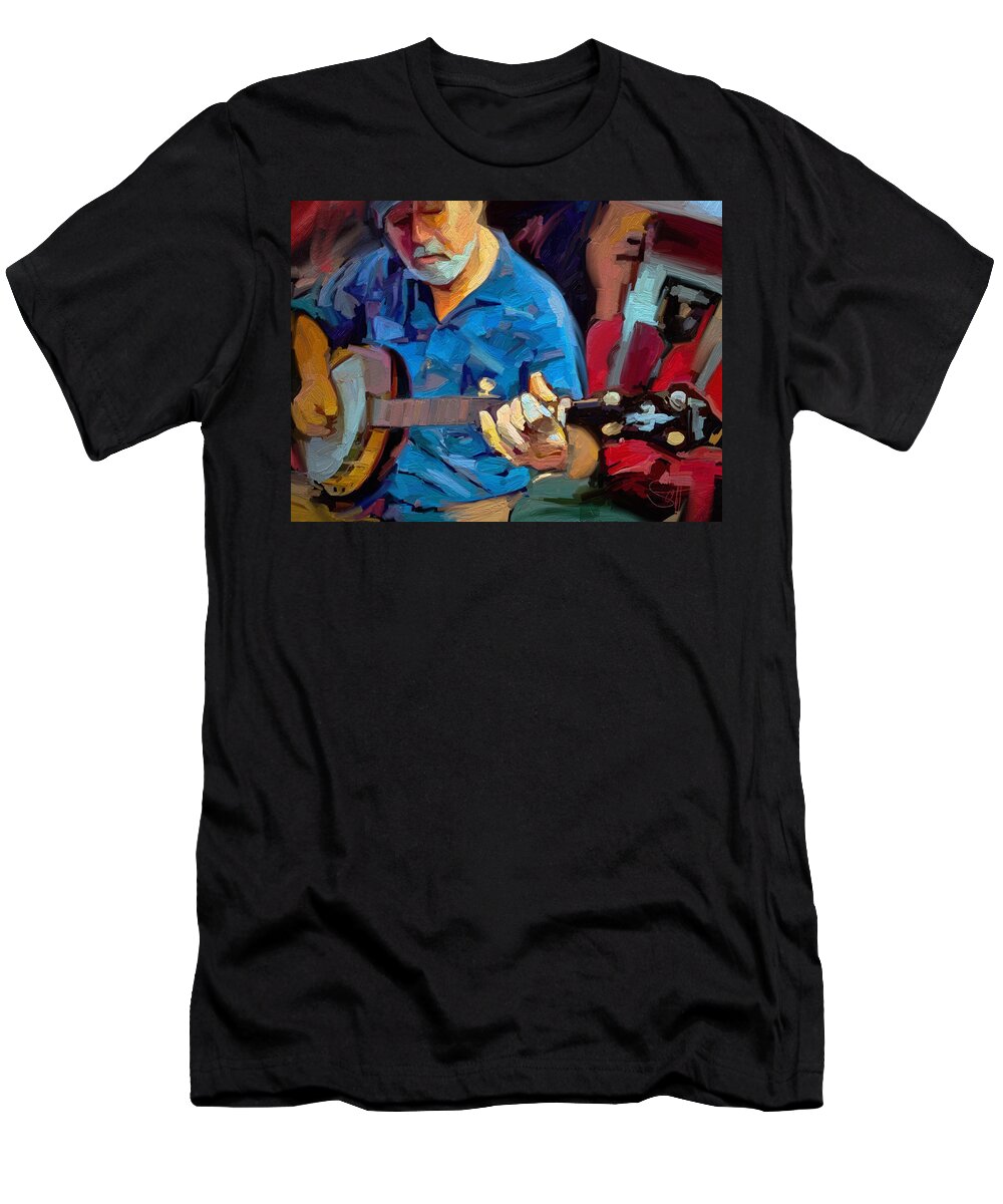 Mike Banjo Music Musician Art Scott Waters T-Shirt featuring the digital art Michael by Scott Waters