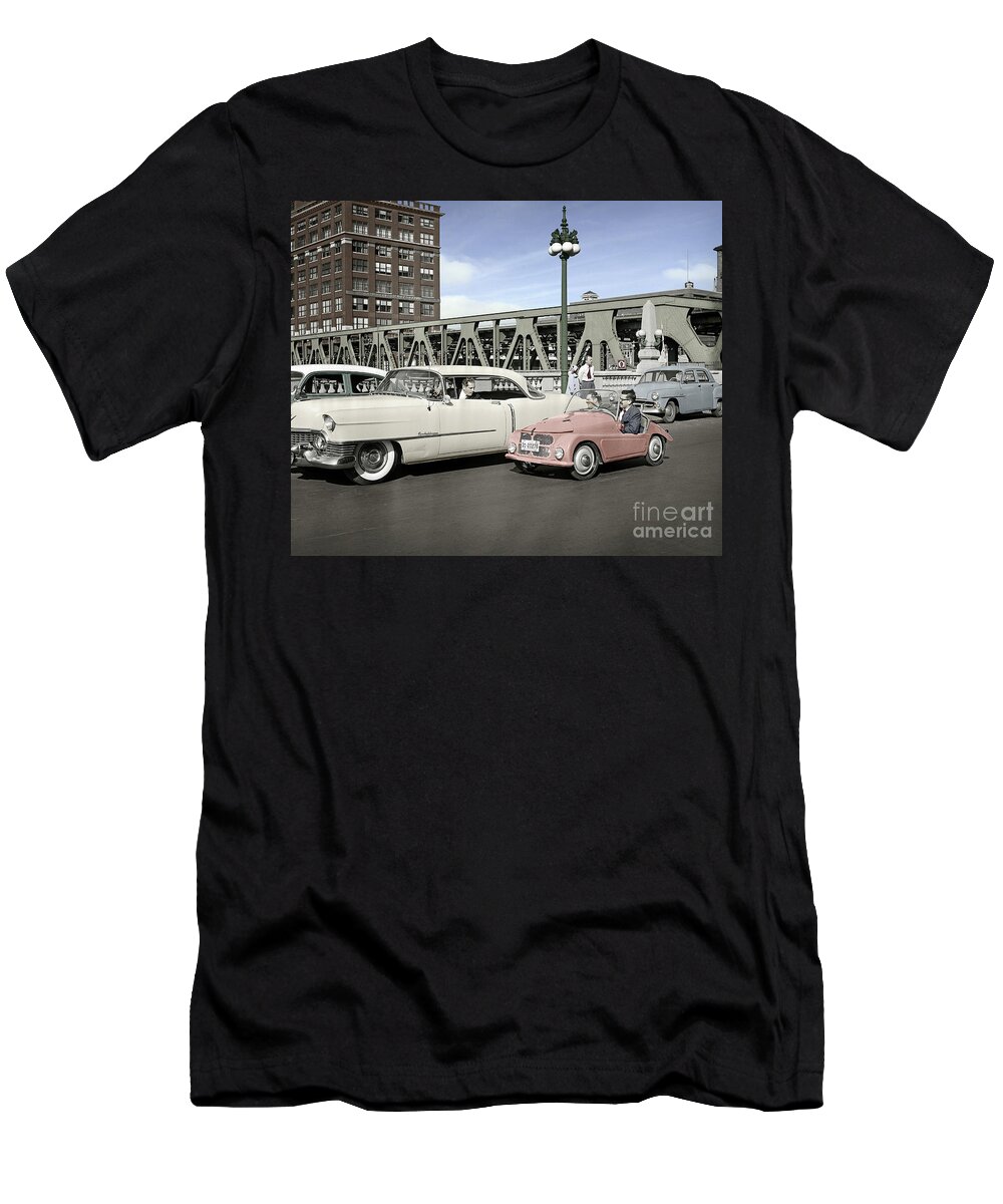 Micro Car T-Shirt featuring the photograph Micro Car and Cadillac by Martin Konopacki Restoration