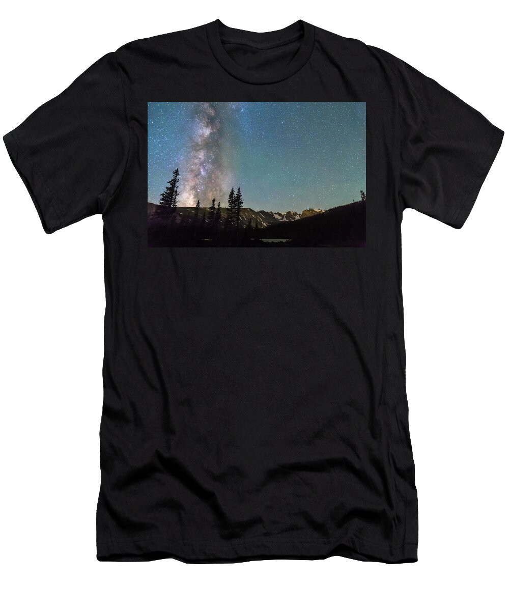 Night T-Shirt featuring the photograph Middle of the Night Milky Way Above the Rocky Mountains by James BO Insogna
