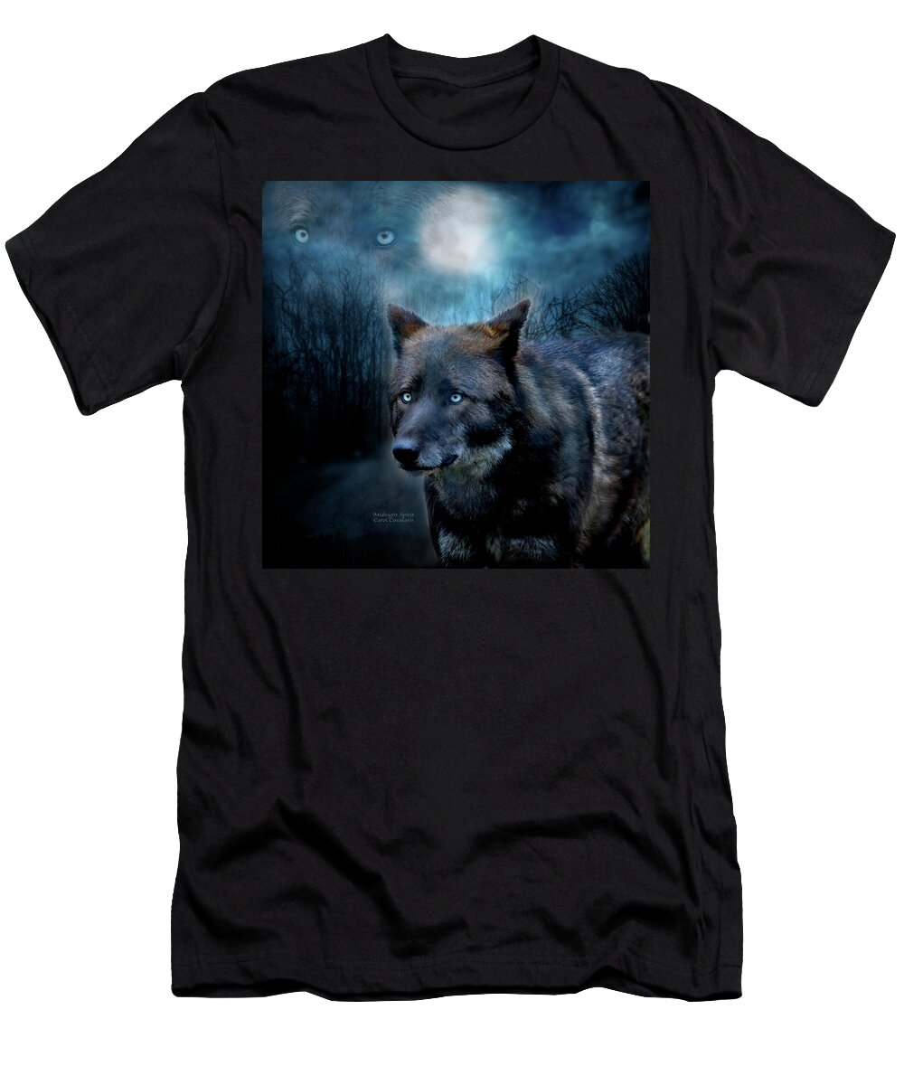 Wolf T-Shirt featuring the mixed media Midnight Spirit by Carol Cavalaris