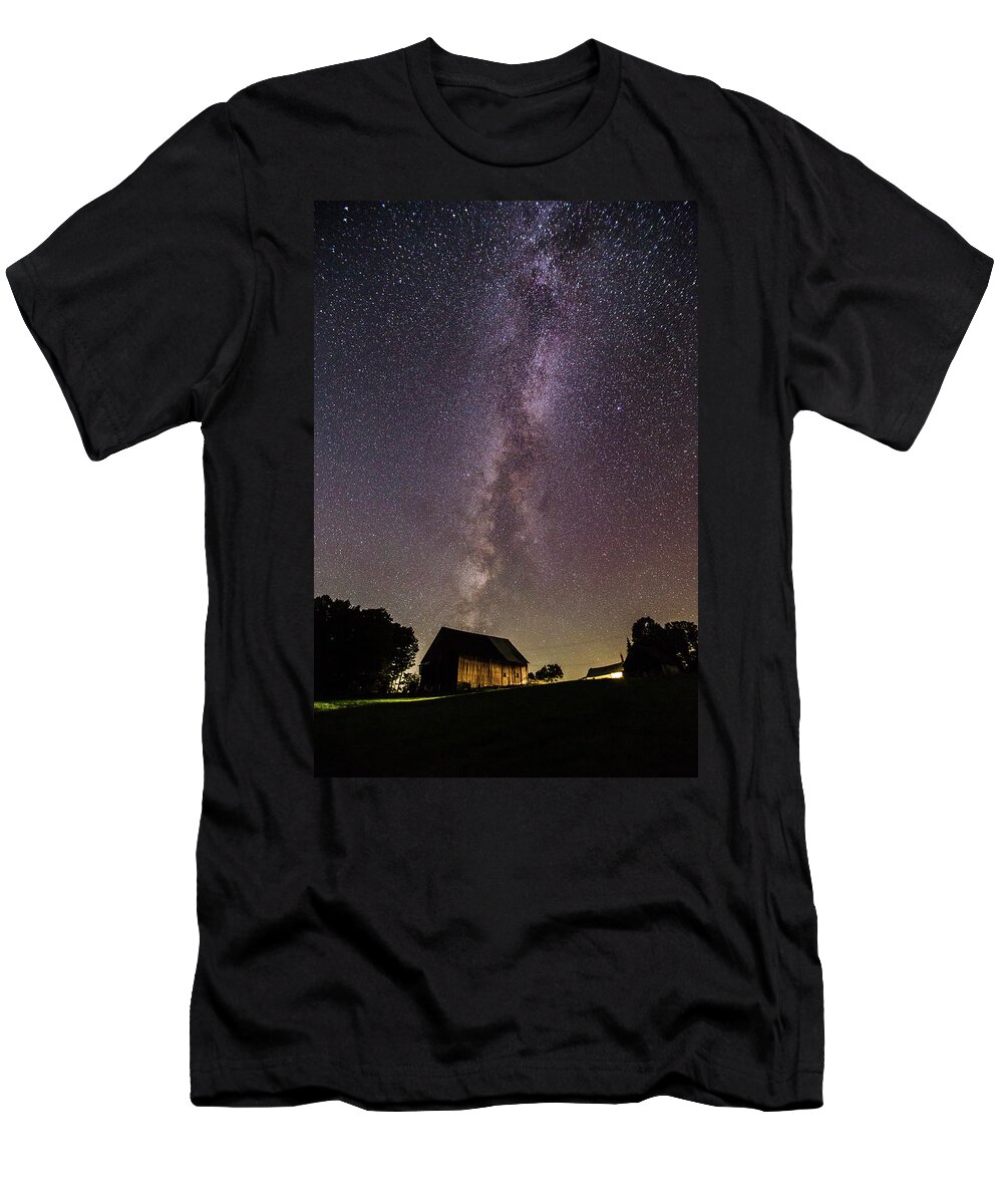 Barn T-Shirt featuring the photograph Milky Way and Barn by Tim Kirchoff