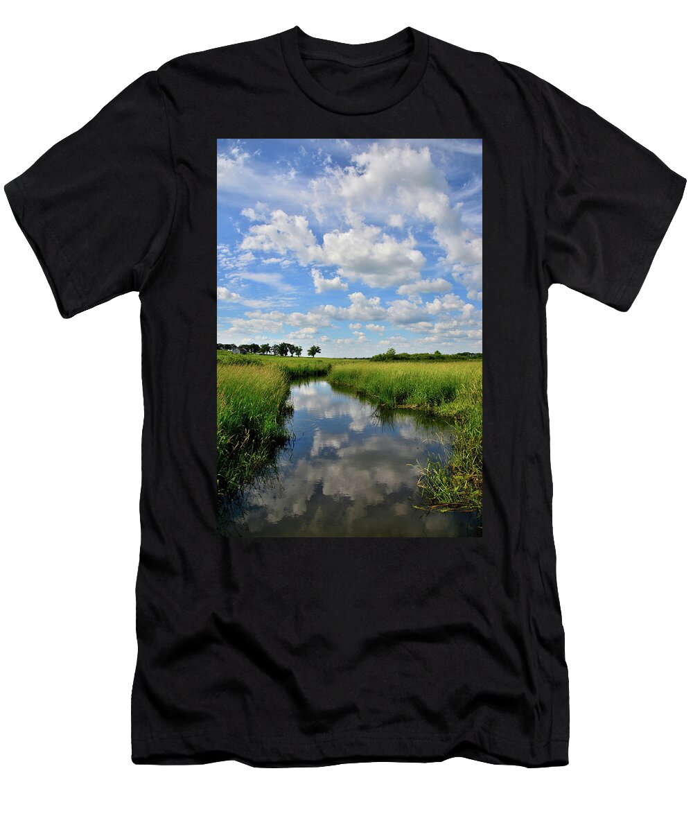 Glacial Park T-Shirt featuring the photograph Mirror Image of Clouds in Glacial Park Wetland by Ray Mathis