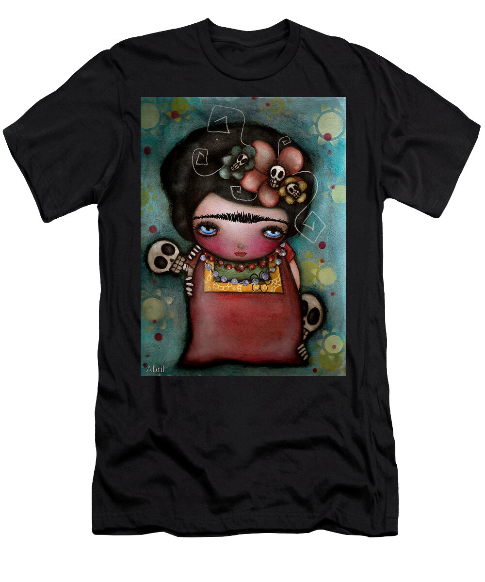 Day Of The Dead T-Shirt featuring the painting Mis Amigos by Abril Andrade