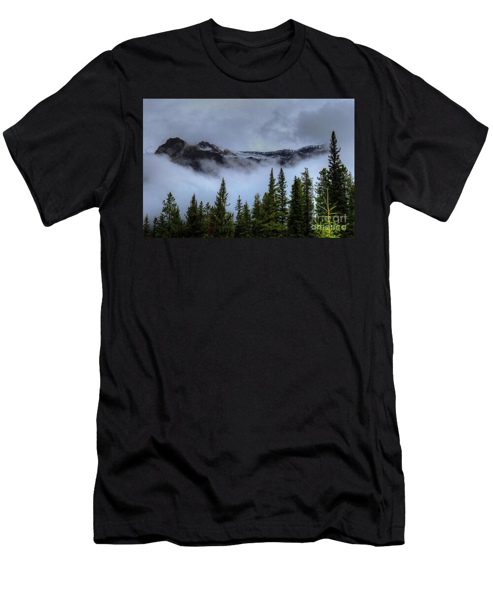 Athabasca River T-Shirt featuring the photograph Misty Morning Jasper National Park by Wayne Moran