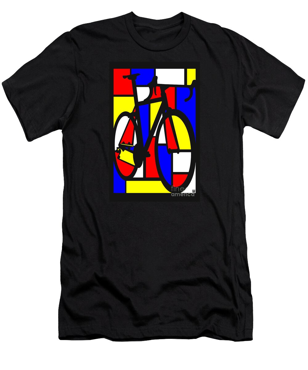 Bicycle T-Shirt featuring the painting Mondrianesque Road bike by Sassan Filsoof