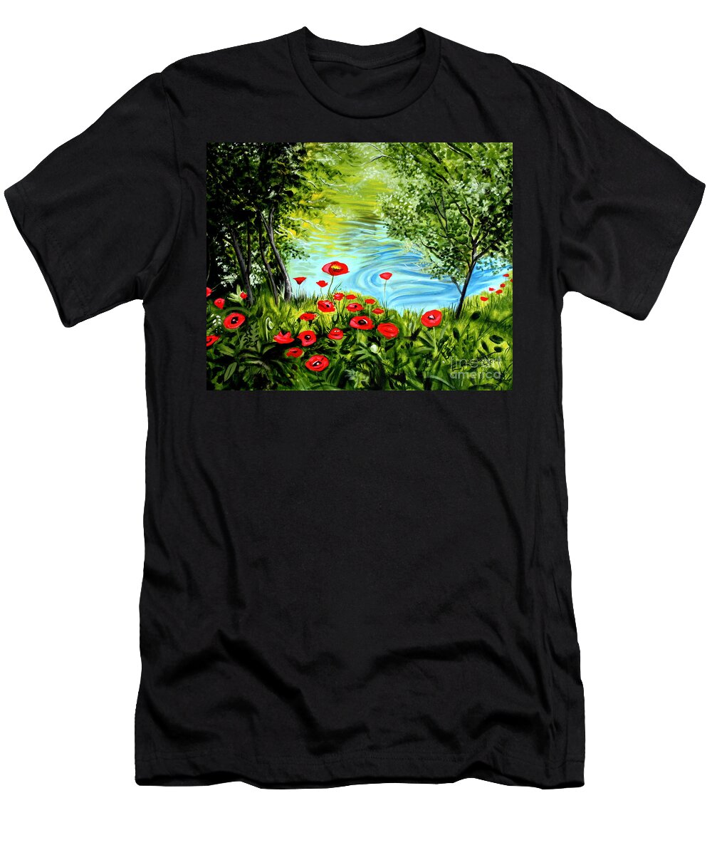 Landscape T-Shirt featuring the painting Monte Rio Poppies by Elizabeth Robinette Tyndall