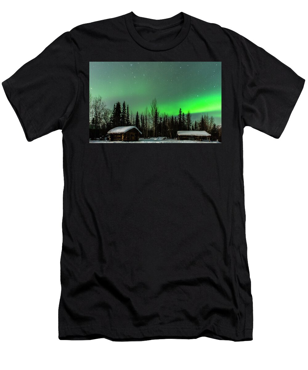 Alaska T-Shirt featuring the photograph Moonlight and Aurora by John Roach